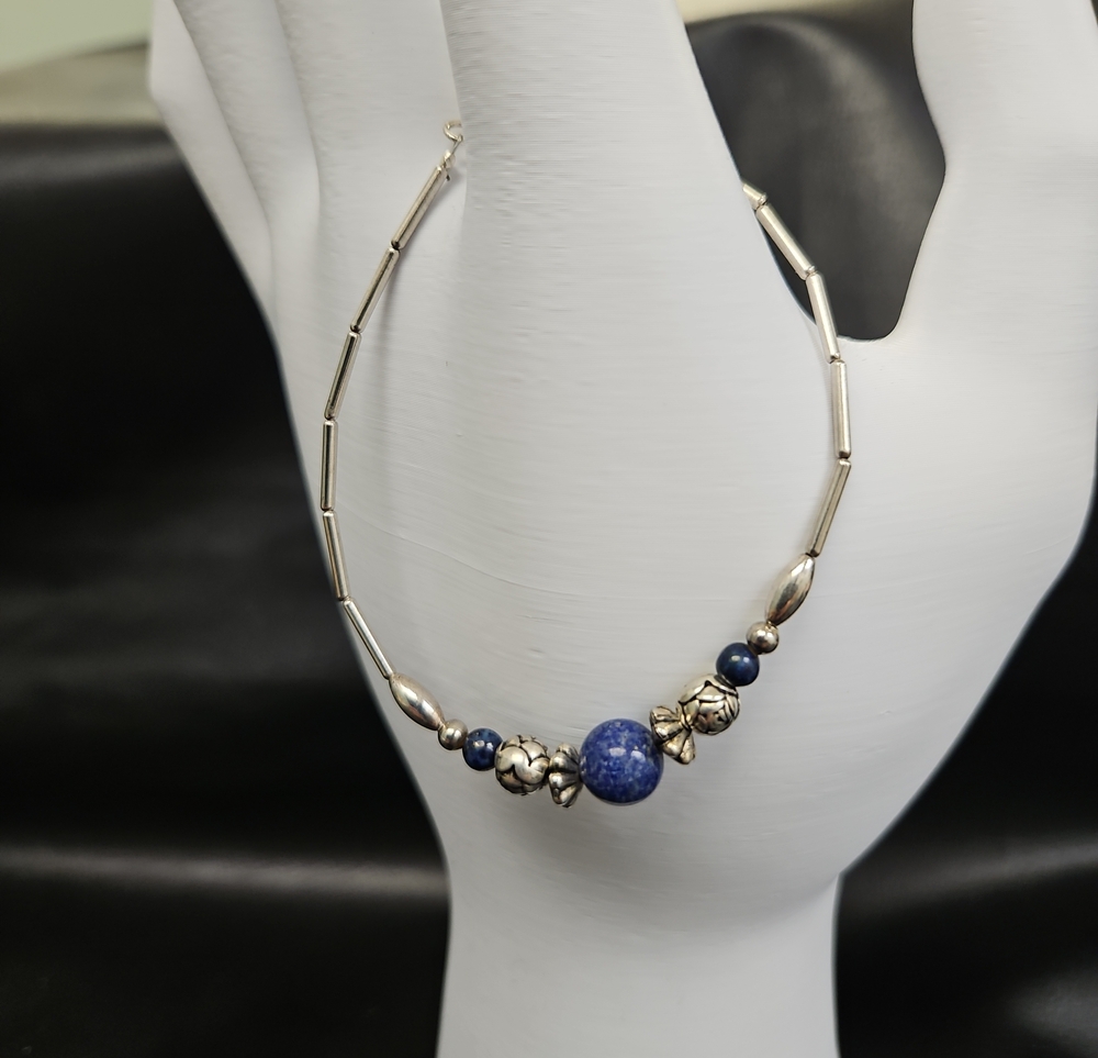 Liquid Silver & Blue Lapis Bracelet